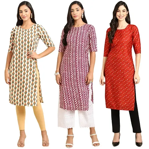 Stylish Crepe Printed Kurti - Pack of 3