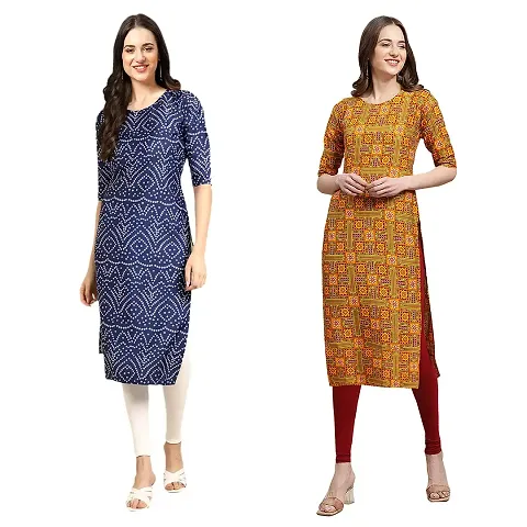 Alluring Crepe Straight Kurta For Women- Pack Of 2