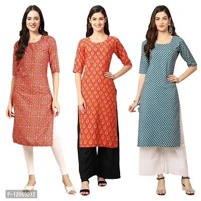 Women Crepe Digital Printed Straight Kurti  Pack of 3