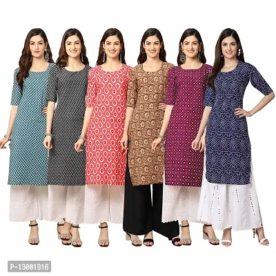 Trendy Crepe Printed Straight Kurta Combo For Women Pack Of 6