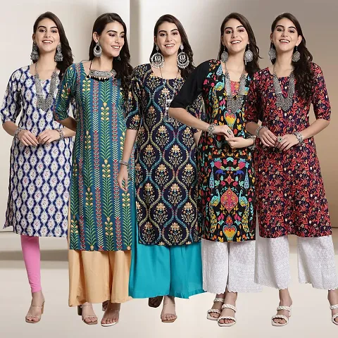 Fancy Straight Crepe Kurti - Pack Of 5