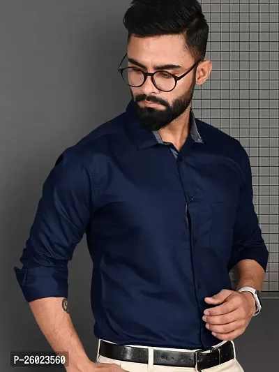 Reliable Navy Blue Cotton Solid Long Sleeve Formal Shirts For Men-thumb5