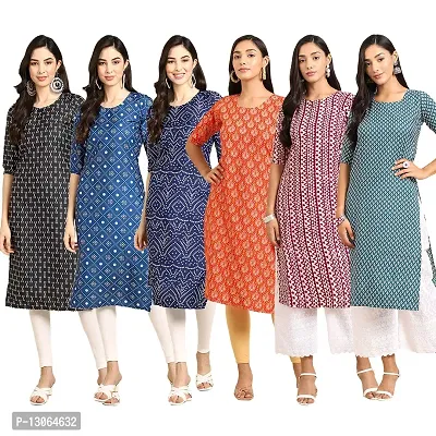 Trendy Crepe Digital Printed Straight Kurta For Women ( Pack Of 6 )-thumb0