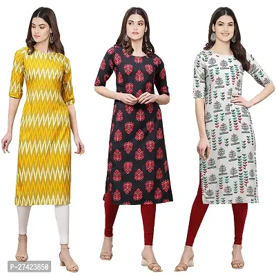 Stylish Multicoloured Crepe Stitched Kurta For Women Pack of 3