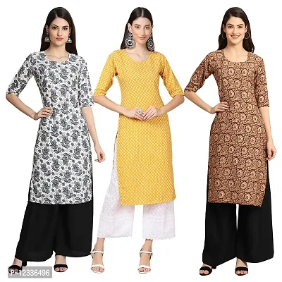 Elite Crepe Printed Straight Stitched Kurta For Women- Pack Of 3-thumb0