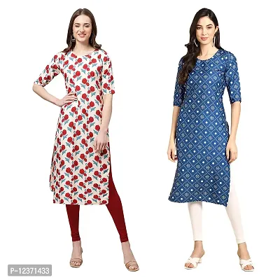 Straight Multicoloured Printed Crepe Kurta Pack Of 2-thumb0