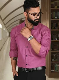 Men Stylish Pink Cotton Solid Long Sleeve Semi Formal Shirt-thumb4