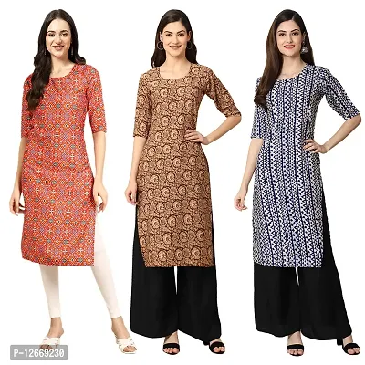 Women Crepe Digital Printed Straight Kurti  Pack of 3-thumb0