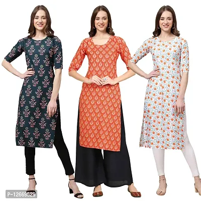 Women Crepe Digital Printed Straight Kurti  Pack of 3