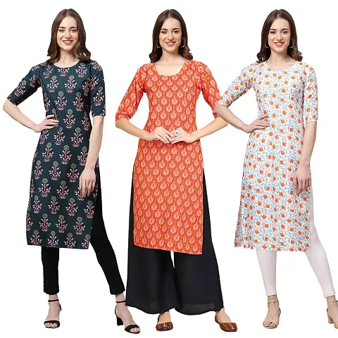 Stylish Crepe Straight Kurta For Women- Pack Of 3