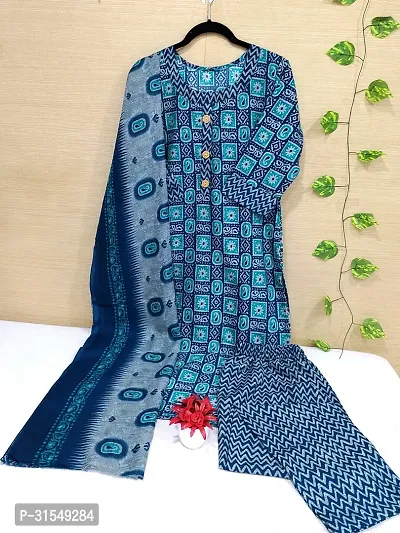 Fancy Cotton Blend Kurta Bottom And Dupatta Set For Women-thumb0