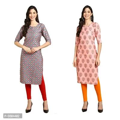 Stylish Digital Printed Woman Crepe Multicolored Kurtis Pack of 2