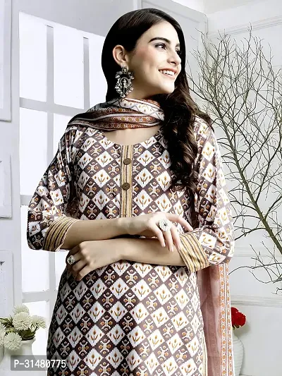 Stylish Cotton Blend Printed Kurta With Pant And Dupatta Set For Women-thumb4