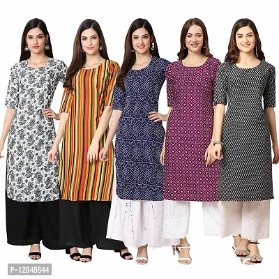 Straight Multicoloured Printed Crepe Kurta Pack Of 5