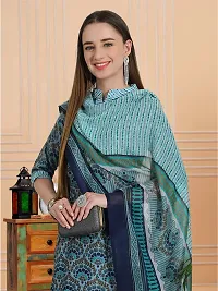 Stylish Teal Cotton Blend Printed Kurta, Bottom and Dupatta Set For Women-thumb4