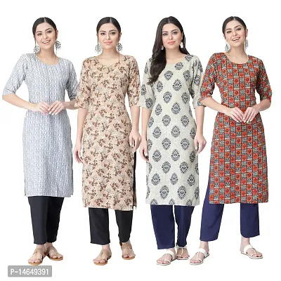 New Crepe Combo Printed Kurtis For Women Pack Of 4-thumb0