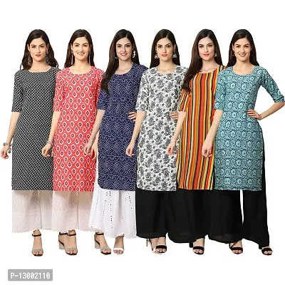 Trendy Crepe Printed Straight Kurta Combo For Women Pack Of 6-thumb0