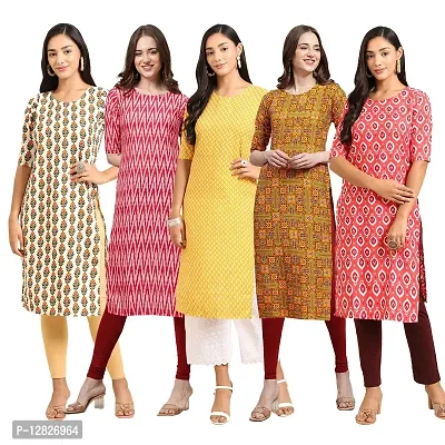 Women Crepe Digital Printed Straight Kurti { Pack of 5 }-thumb0