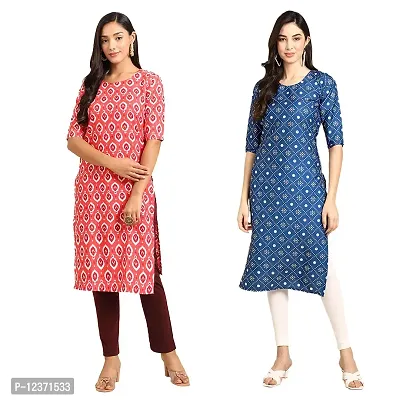 Straight Multicoloured Printed Crepe Kurta Pack Of 2-thumb0