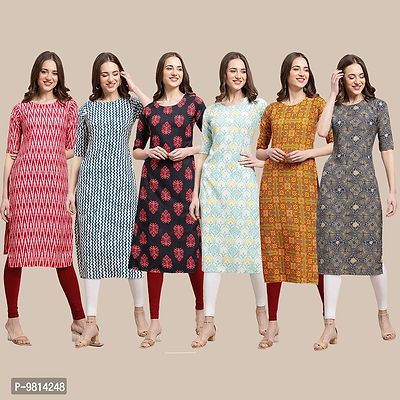 Women Crepe Digital Printed Straight Kurti  Pack of 6-thumb0