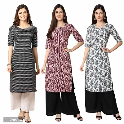 Women Crepe Digital Printed Straight Kurti  Pack of 3-thumb0