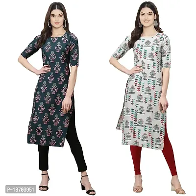 Stylish Crepe Printed Straight Kurta For Women- Pack Of 2-thumb0