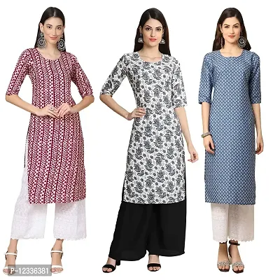 Elite Crepe Printed Straight Stitched Kurta For Women- Pack Of 3-thumb0