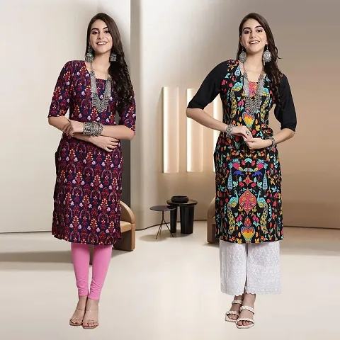 Fancy Straight Crepe Kurti - Pack Of 2