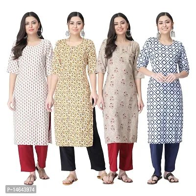 New Crepe Combo Printed Kurtis For Women Pack Of 4-thumb0