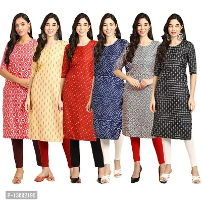 Trendy Crepe Printed Straight Kurta Combo For Women Pack Of 6