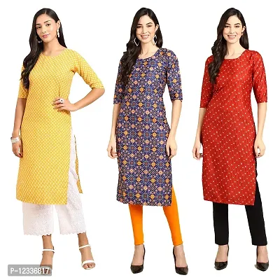 Elite Crepe Printed Straight Stitched Kurta For Women- Pack Of 3-thumb0