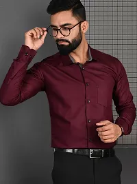 Reliable Maroon Cotton Solid Long Sleeve Formal Shirts For Men-thumb2