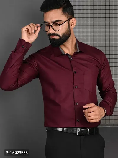 Reliable Maroon Cotton Solid Long Sleeve Formal Shirts For Men-thumb3