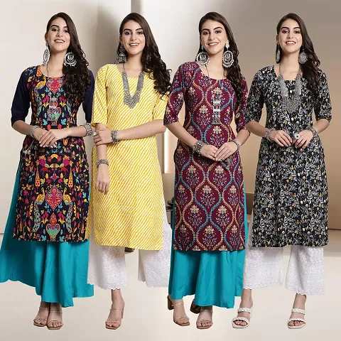 Fancy Straight Crepe Kurti  - Pack Of 4