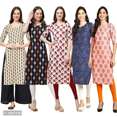 Attractive Straight Multicoloured Printed Crepe Kurta Combo For Women Pack Of 5