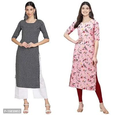 Stylish Crepe Printed Straight Kurta For Women-Pack Of 2