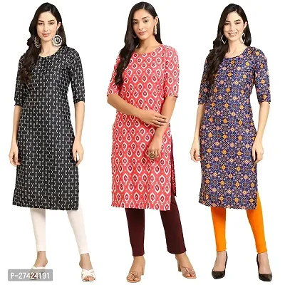 Stylish Multicoloured Crepe Stitched Kurta For Women Pack of 3-thumb0