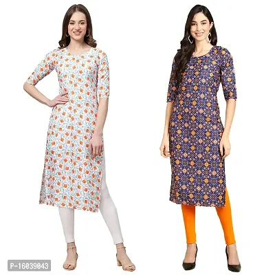 Alluring Crepe Printed Straight Kurta For Women-Pack Of 2