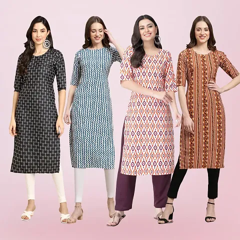 Women Stylish Crepe Printed Straight Kurta Combo Of 4