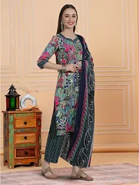 Stylish Multicoloured Cotton Blend Printed Kurta, Bottom and Dupatta Set For Women-thumb2