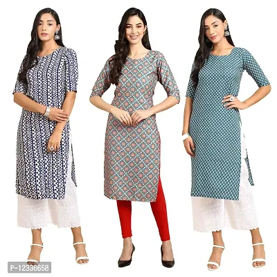 Elite Crepe Printed Straight Stitched Kurta For Women- Pack Of 3-thumb0