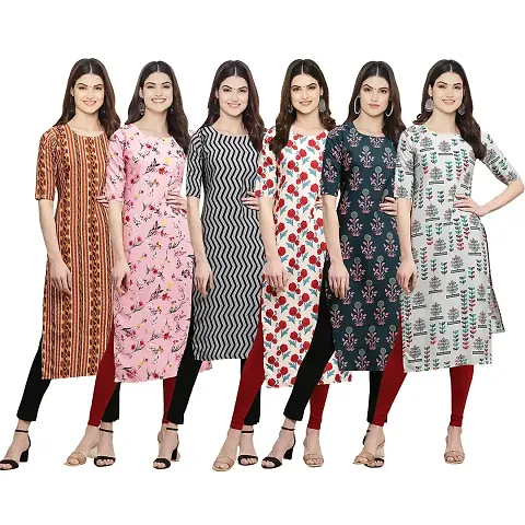 Elegant Crepe Digital Straight Kurta For Women- Pack Of