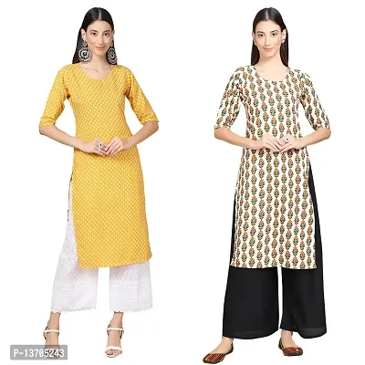 Stylish Crepe Printed Straight Kurta For Women- Pack Of 2-thumb0