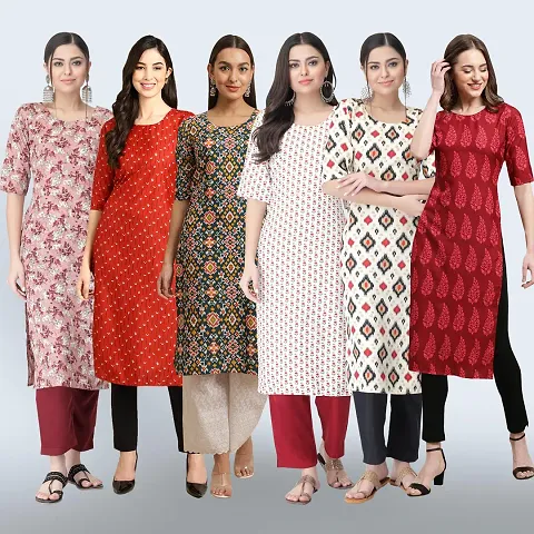 Combo Of 6 Crepe Printed Kurtis