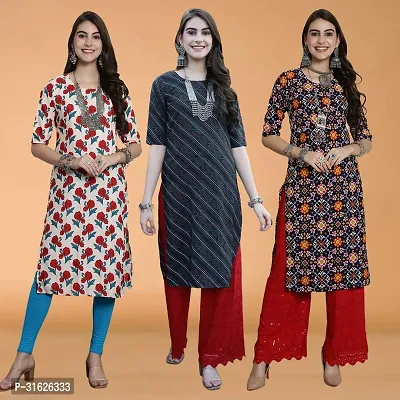 Stylish Multicoloured Crepe Kurta For Women Combo Of 3