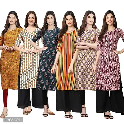 Women Crepe Digital Printed Straight Kurti  Pack of 6-thumb0