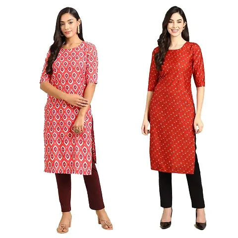 Stylish Crepe Straight Kurta For Women- Pack Of 2