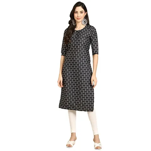 Stylish Womens Crepe Cream Color Ethnic Motif Printed Straight Kurti