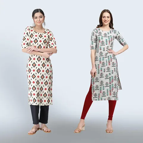 Women's Crepe Digital Straight Kurti {Pack of 2}