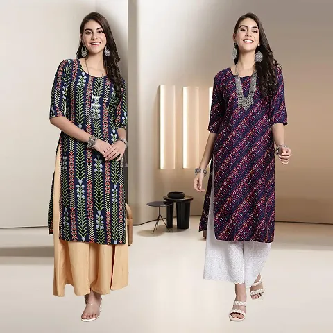 Fancy Straight Crepe Kurti - Pack Of 2